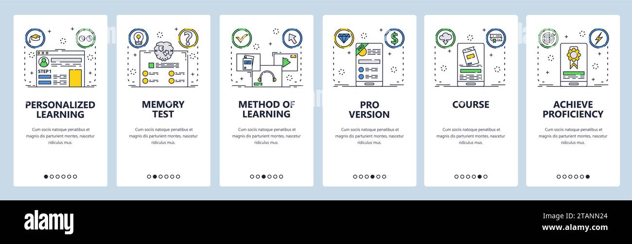 Education website and mobile app onboarding screens vector template Stock Vector