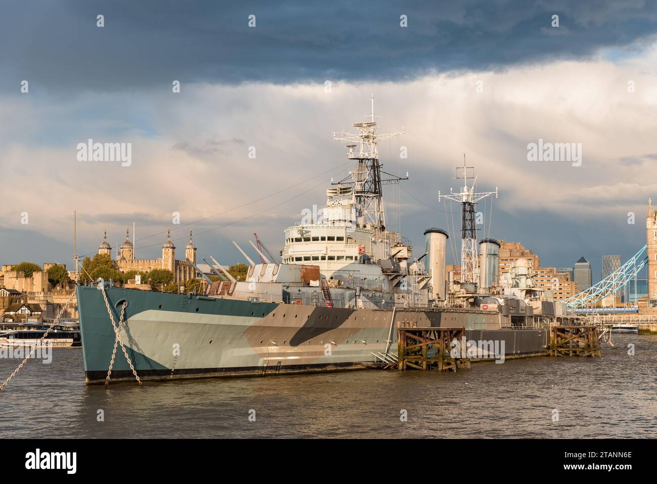 London, UK - August 26, 2023: HMS Belfast on the River Thames Stock Photo