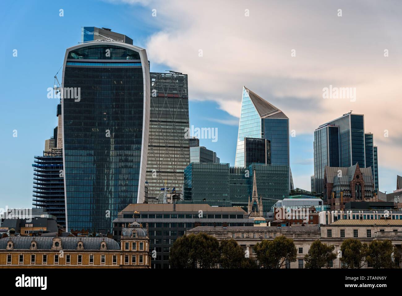 London, UK - August 26, 2023: Skyline of the City of London. Skyscrapers against sky. Stock Photo