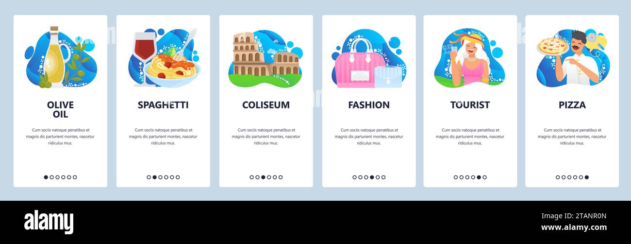Italy website and mobile app onboarding screens vector template Stock Vector