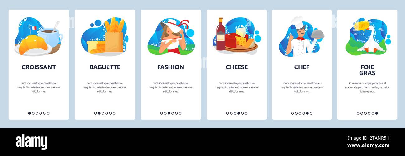 France website and mobile app onboarding screens vector template Stock Vector
