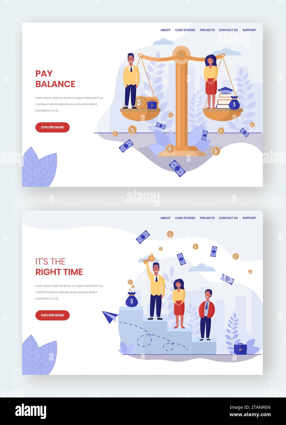 Crashed page vector website landing page template set Stock Vector