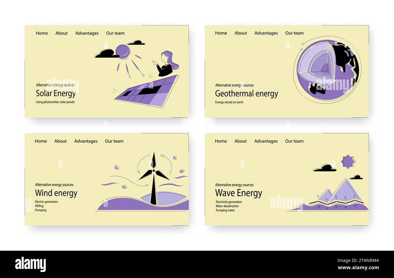 Alternative energy vector website landing page template set Stock ...