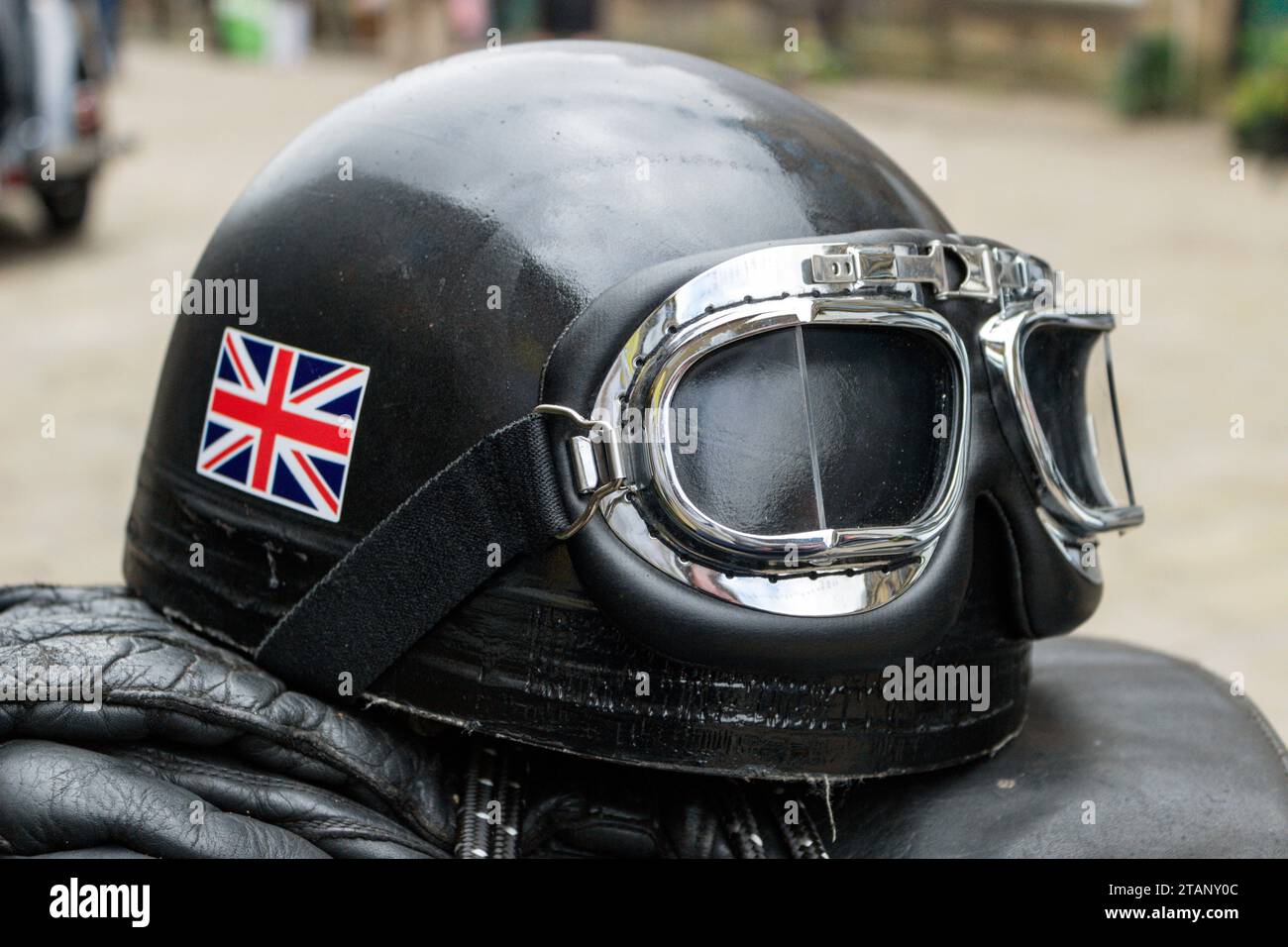 Motorcycle helmet. Haworth 1940's Weekend 2015 Stock Photo - Alamy Motorcycle helmet. Haworth 1940's Weekend 2015 Stock Photo - Alamy
