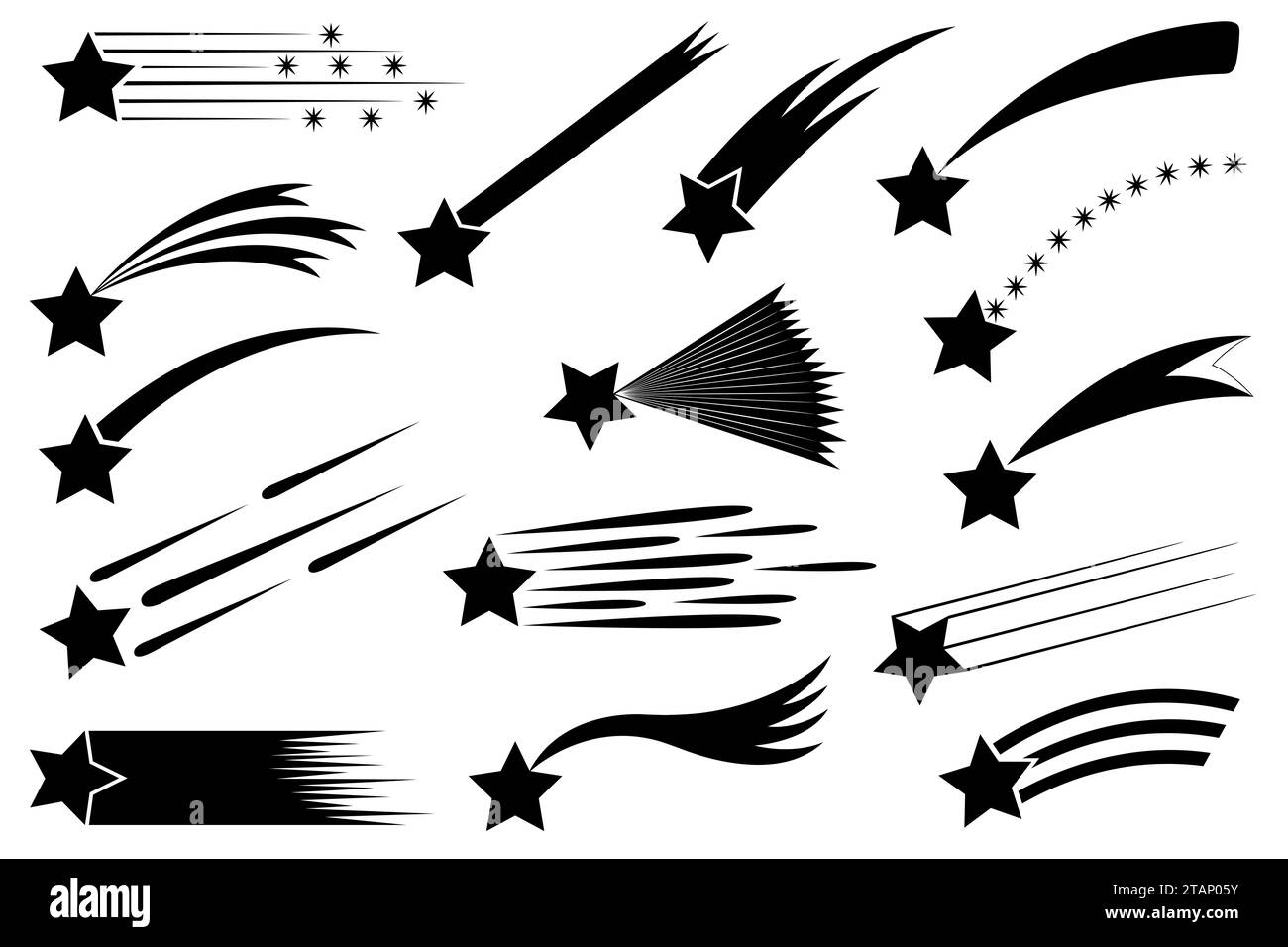 Shooting star silhouettes isolated on white background Stock Photo