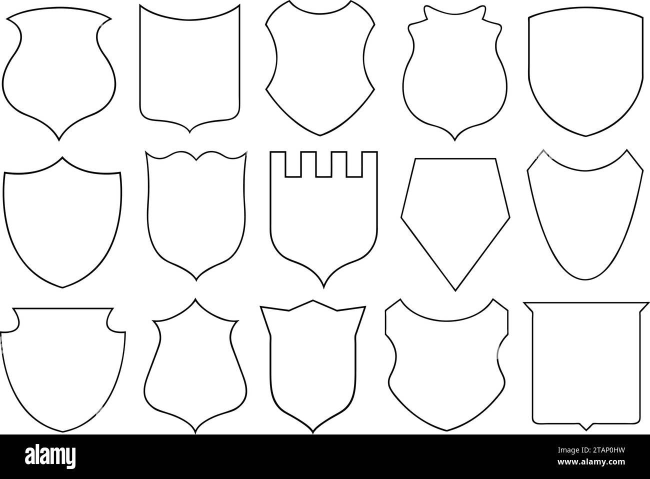 Illustration of different shields isolated on white background Stock Vector