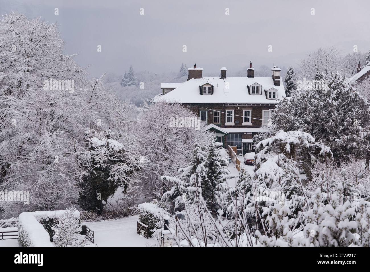 Windermere Village Cumbria, UK. 2nd Dec, 2023. Weather Heavy morning