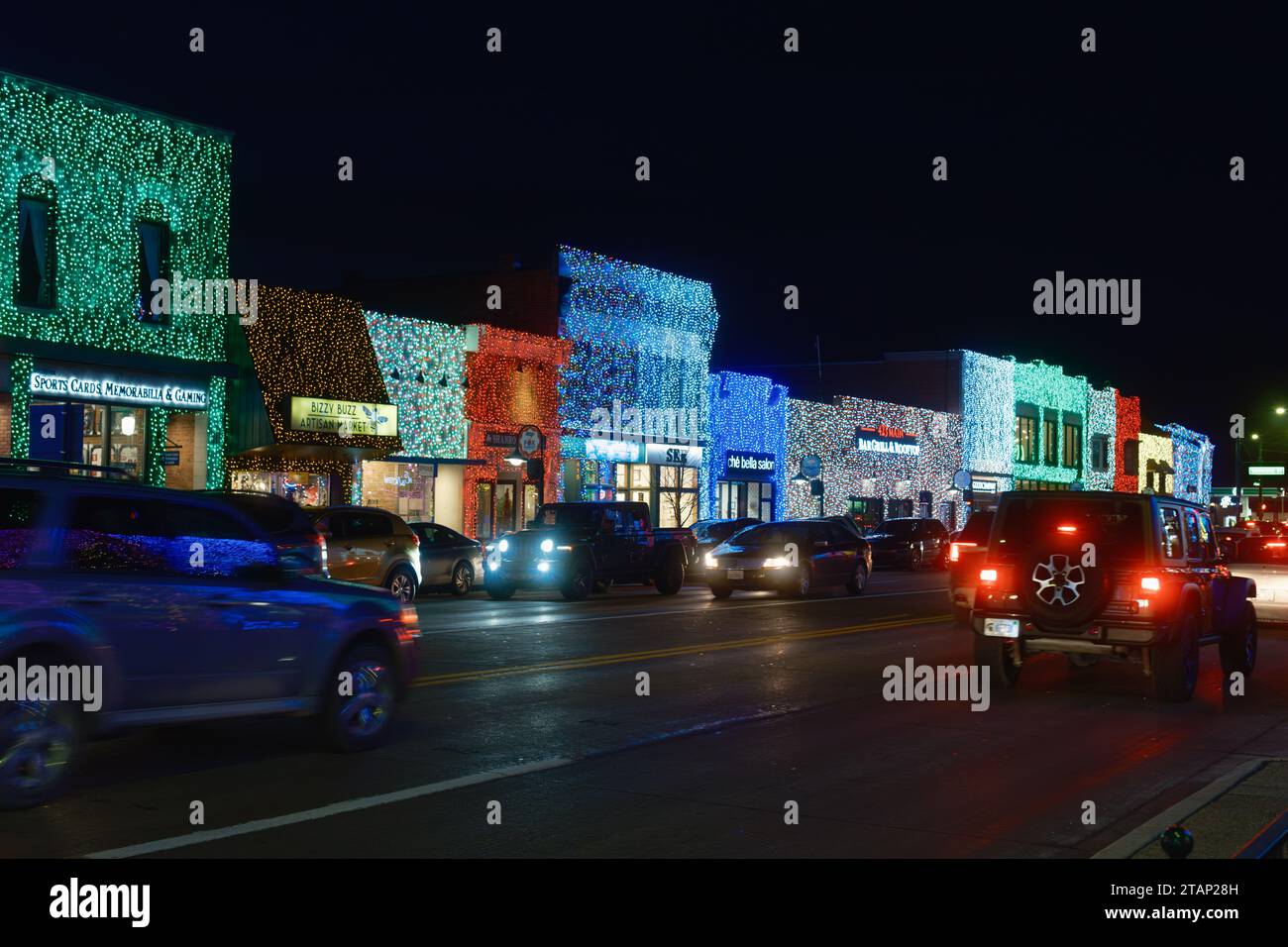 Big Bright Light Show Christmas lights in downtown Rochester Michigan USA Stock Photo