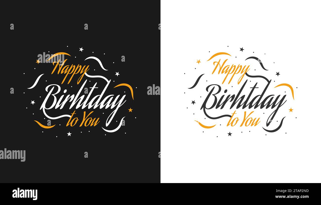 Happy Birthday Card or Banner. Happy Birthday Text Lettering Calligraphy with Ornaments. Beautiful Greeting Poster with Calligraphy Stock Vector