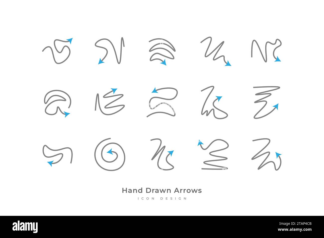 Set of Curved Arrow Icon with Hand Drawn Style Stock Vector