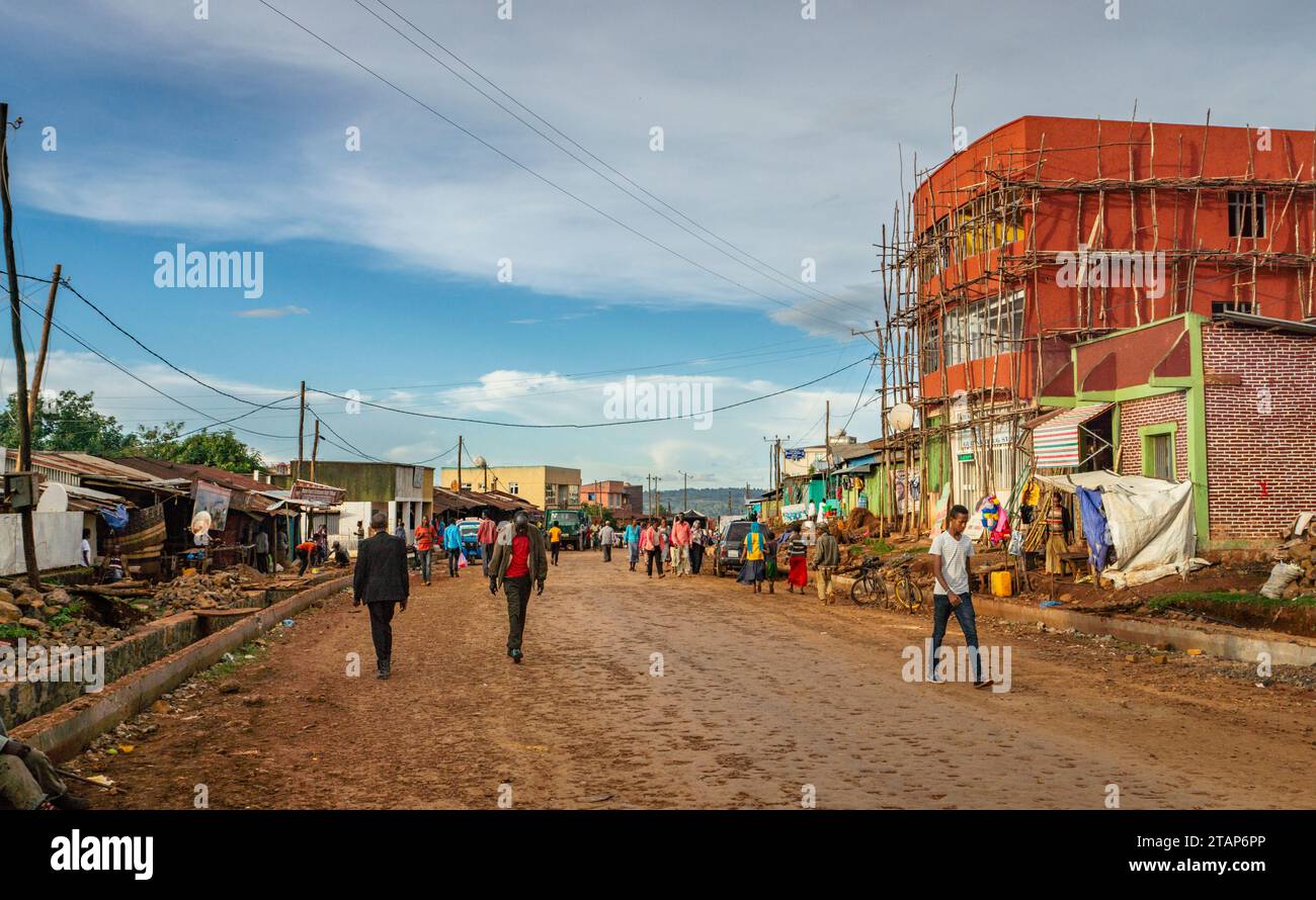 Building construction on a mian road in the town of Metu, Ethiopia Stock Photo