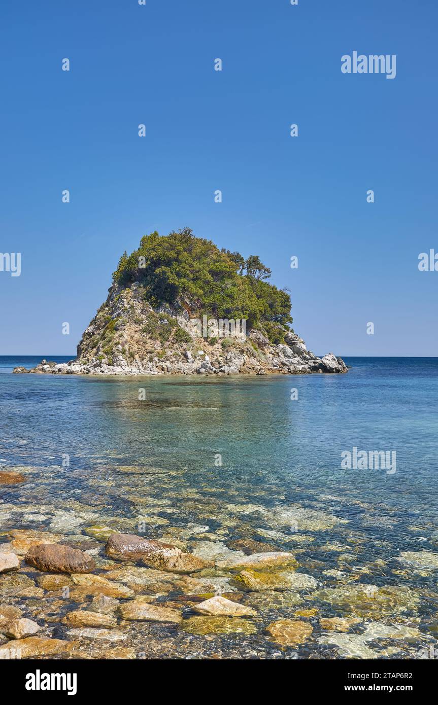 view to bathing Island from Pauline,Sister of Napoleon Bonaparte,Island of Elba,Tuscany,mediterranean Sea,Italy Stock Photo