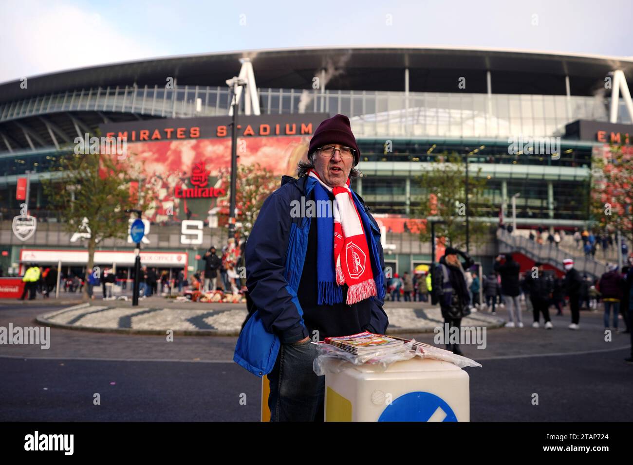 Programme Seller A match programme seller outside the ground ahead of the Premier League ...