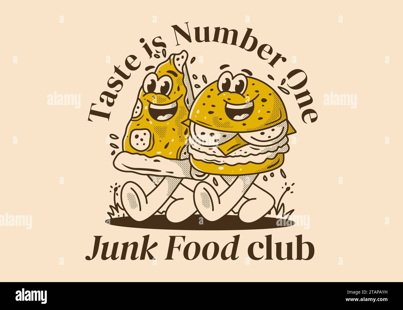 Junk Food club, taste is number one. Mascot character illustration of