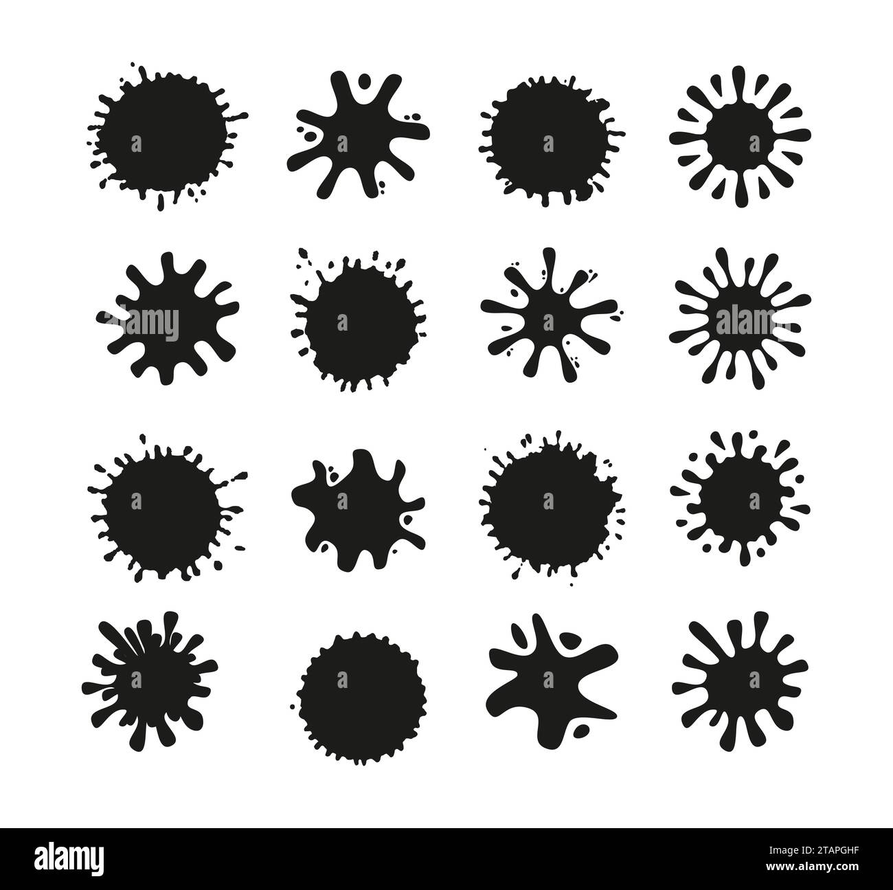 Splash silhouette with droplets. Water drops shapes, liquid burst splashes and ink blot hand drawn vector set of silhouette droplet, drop liquid illus Stock Vector