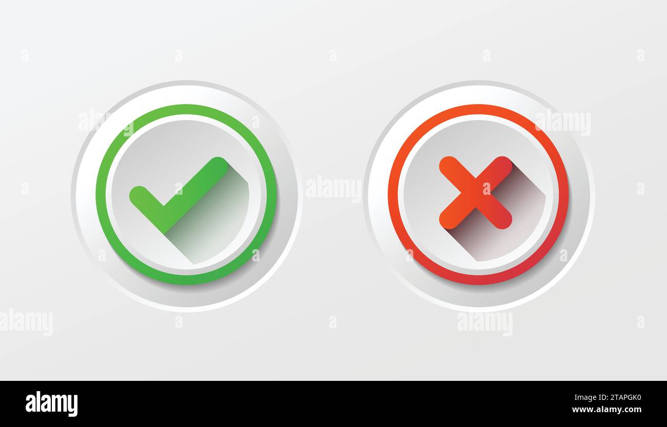 Cross check mark icons, flat round buttons set. Vector EPS10 Stock