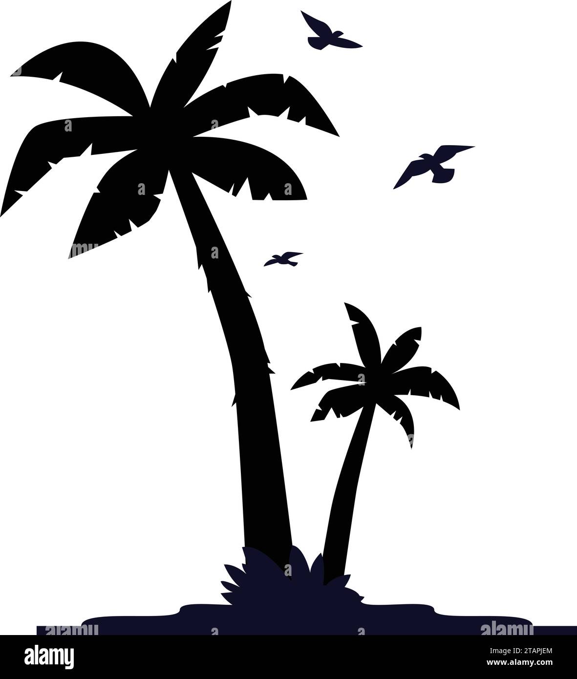 Black palm trees set isolated on white background. Palm silhouettes. Stock Vector