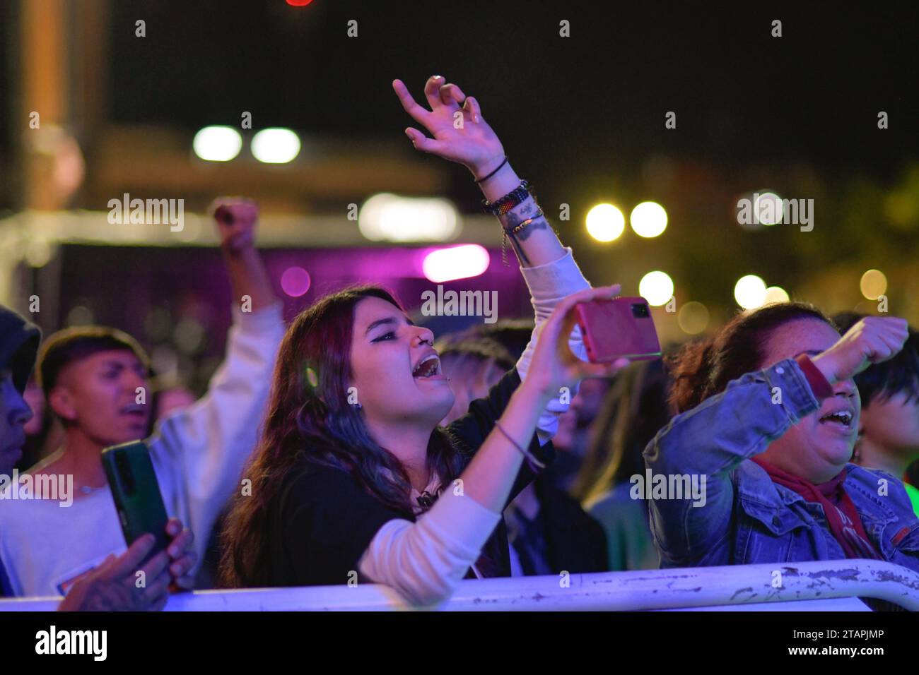 Pasto, Colombia. 26th Nov, 2023. Festival goers enjoy multiple bands during the Galeras Rock Fest, 2023 in Pasto, Narino, Colombia, November 26, 2023. Photo by: Camilo Erasso/Long Visual Press Credit: Long Visual Press/Alamy Live News Stock Photo