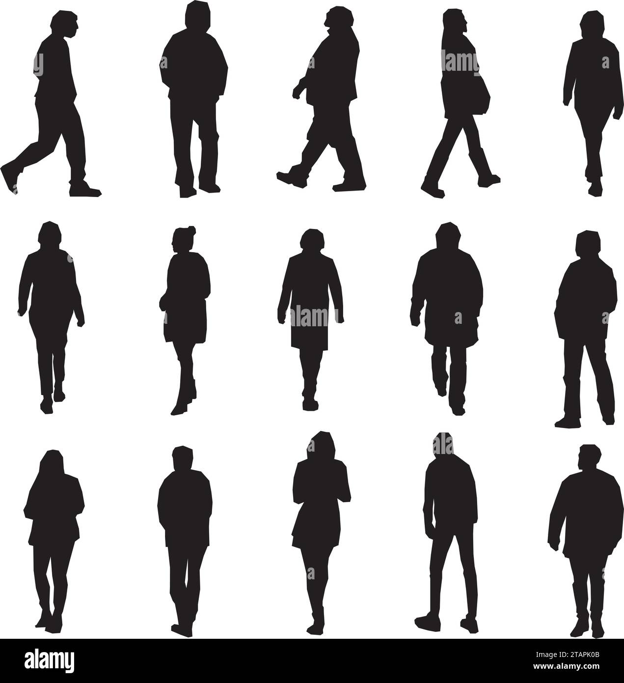 Set of silhouette of people walking and standing Stock Vector Image