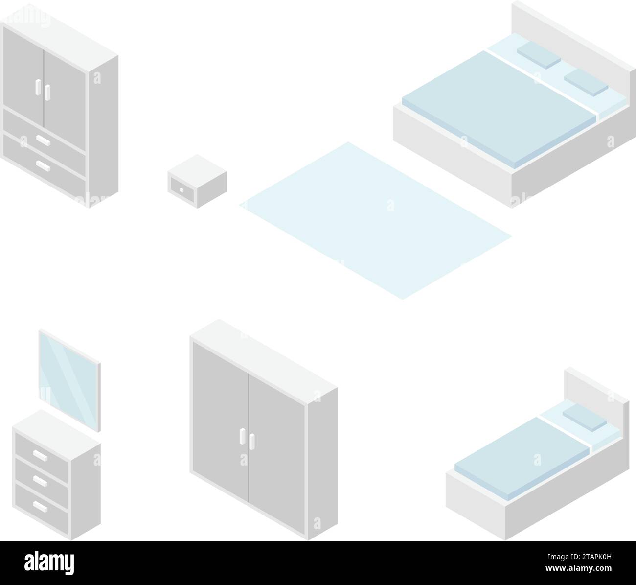Set of Bedroom Furniture, Isometric Drawing Vector Stock Vector Image