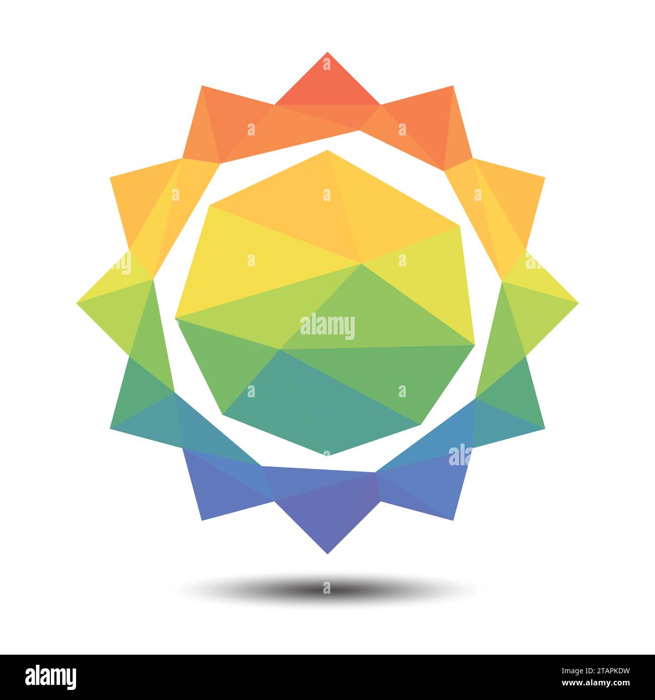 Polygon Sun with rainbow colors Icon on white background Stock Vector