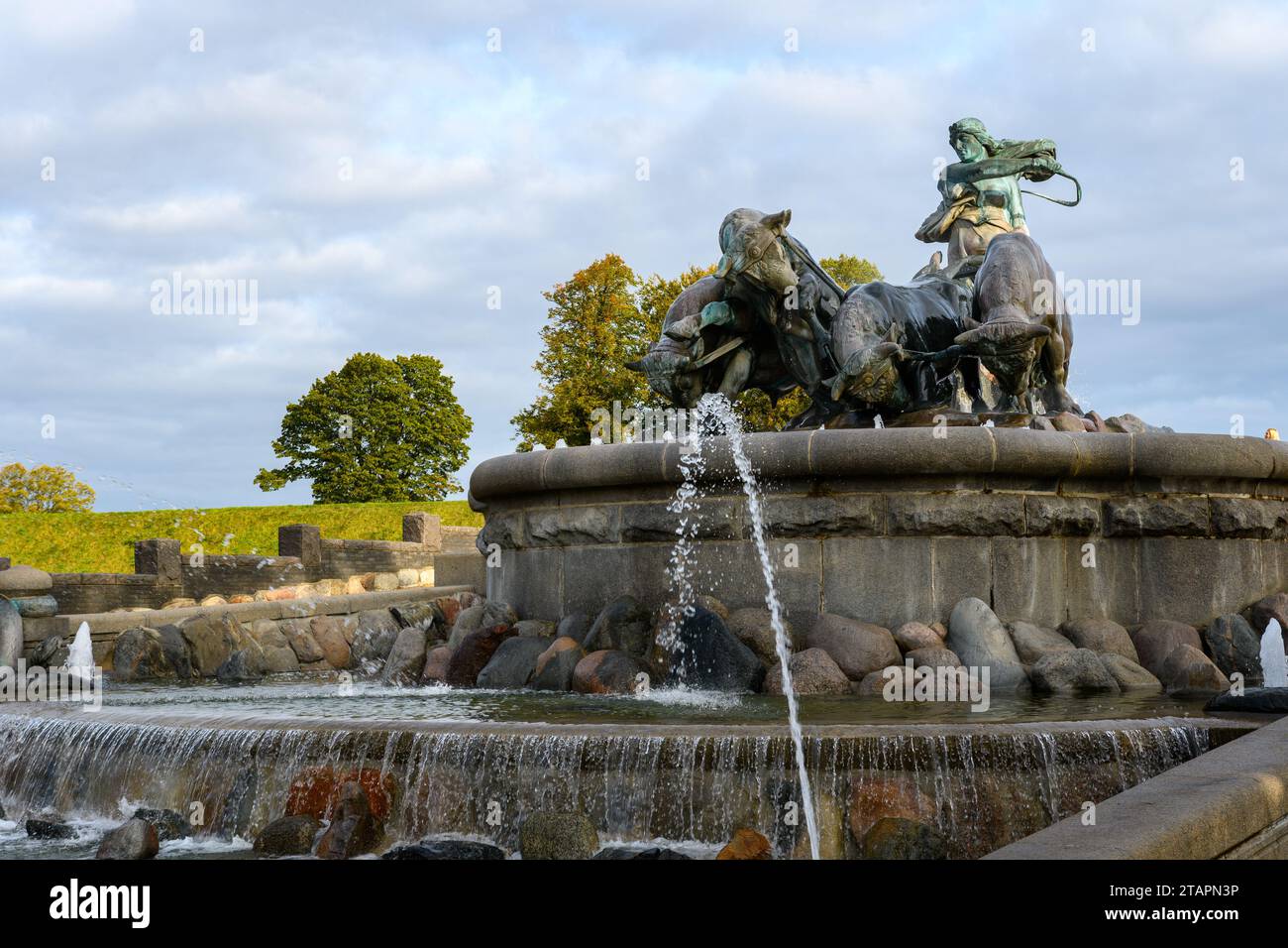 The Gefion fountain in Copenhagen, Denmark. It features a largescale