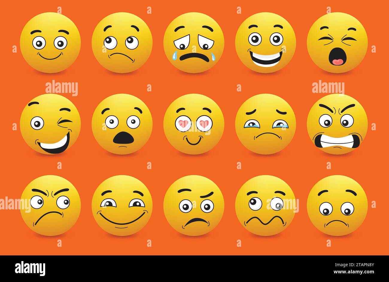 Big set of yellow emoji. iOS emoji, emoticons. WhatsApp emoji. Funny emoticons faces with facial expressions. Stock Vector