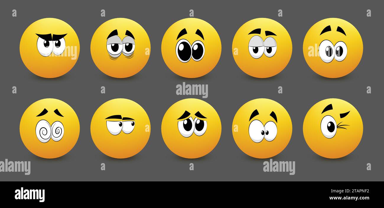 Big set of yellow emoji. iOS emoji, emoticons. WhatsApp emoji. Funny emoticons faces with facial expressions. Stock Vector