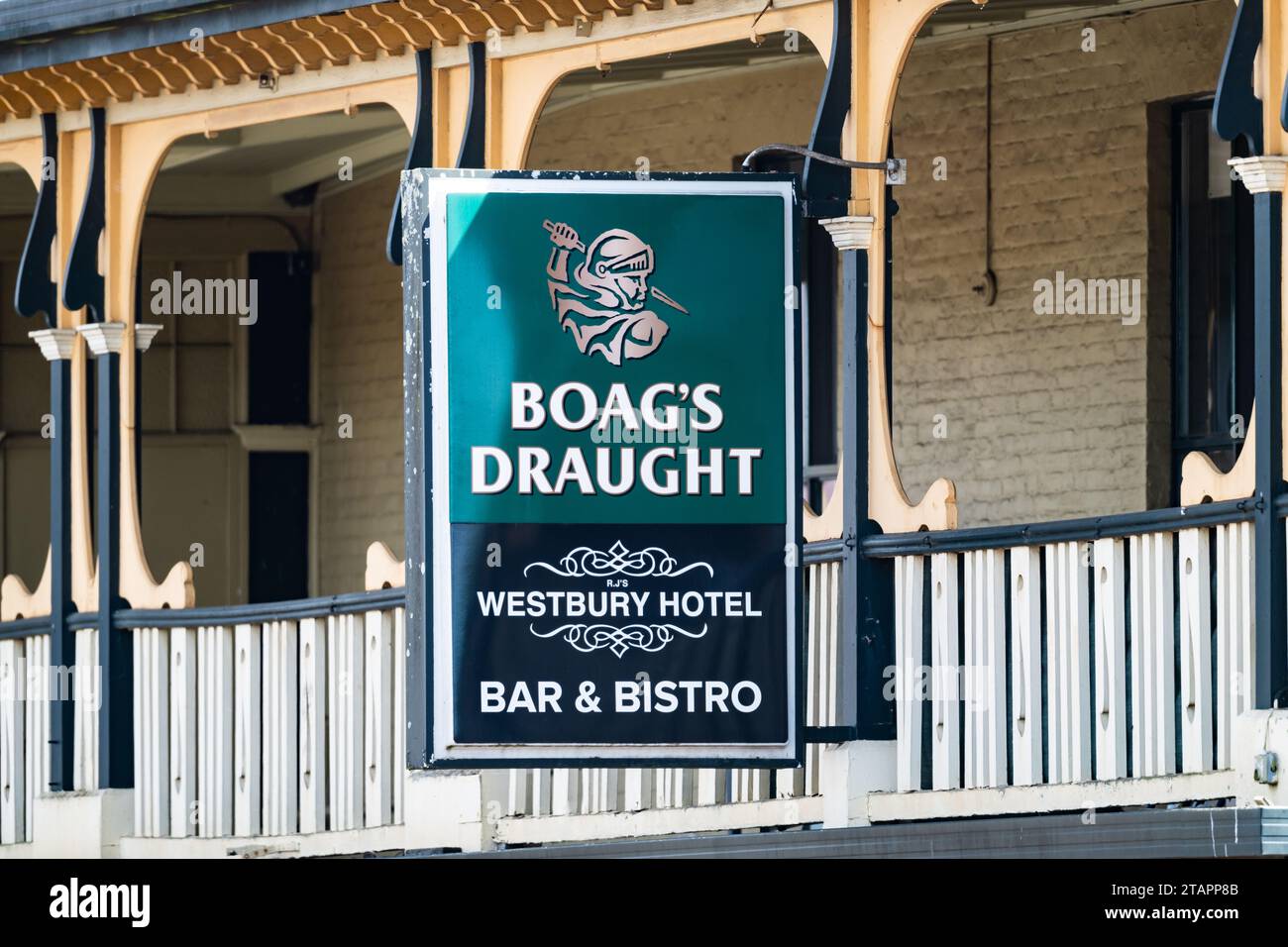 Boag's Draught beer sign on the street. Tasmania, Australia. Stock Photo