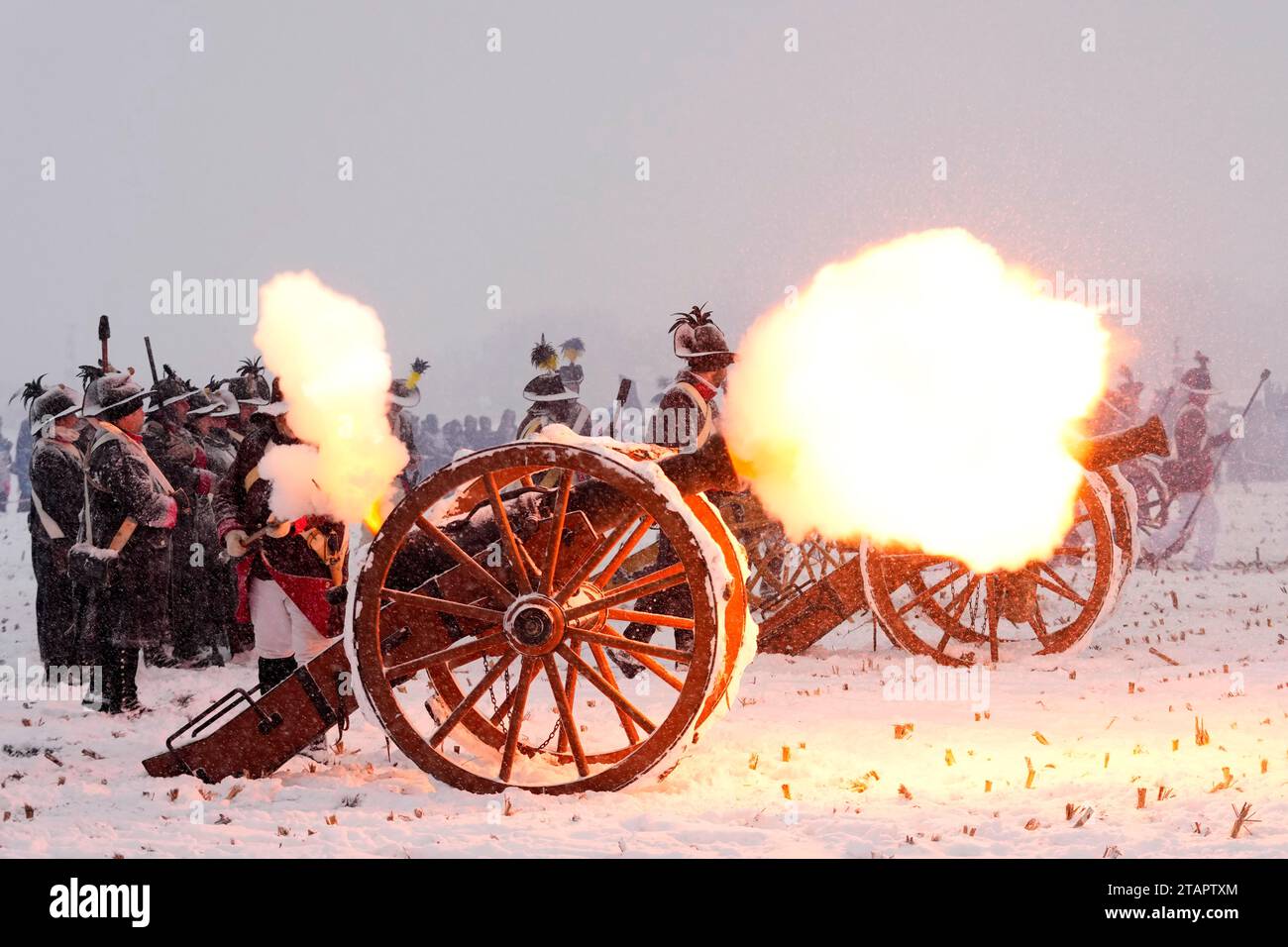 History enthusiasts dressed in regimental costumes take part in a re ...
