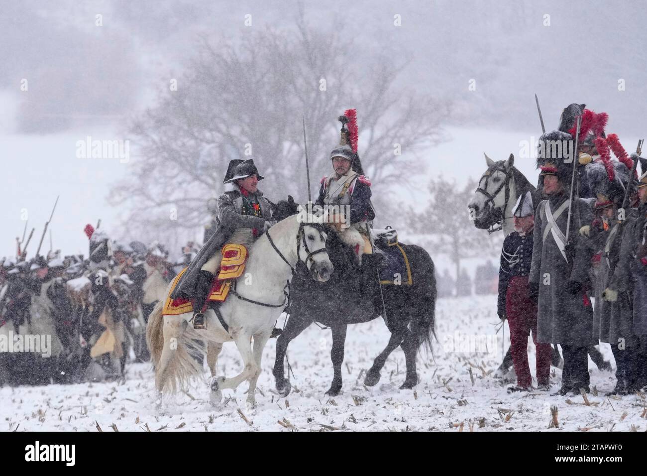 US actor Mark Schneider, center, representing Napoleon Bonaparte rides ...