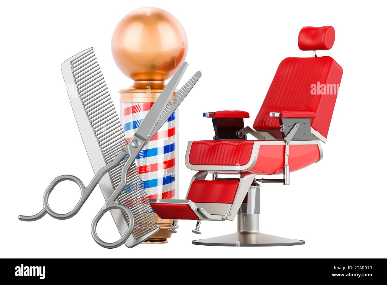 Barber Chair with barber pole hair comb and scissor. Barber Shop, Hair