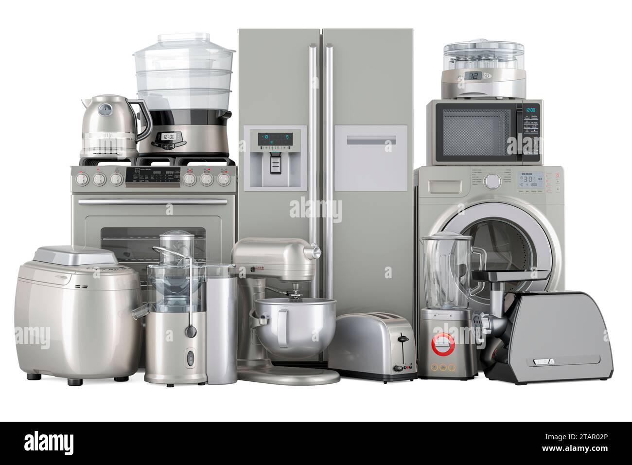 https://c8.alamy.com/comp/2TAR02P/set-of-kitchen-appliances-silver-color-toaster-kettle-mixer-gas-stove-washing-machine-blender-yogurt-maker-steamer-juicer-refrigerator-mic-2TAR02P.jpg