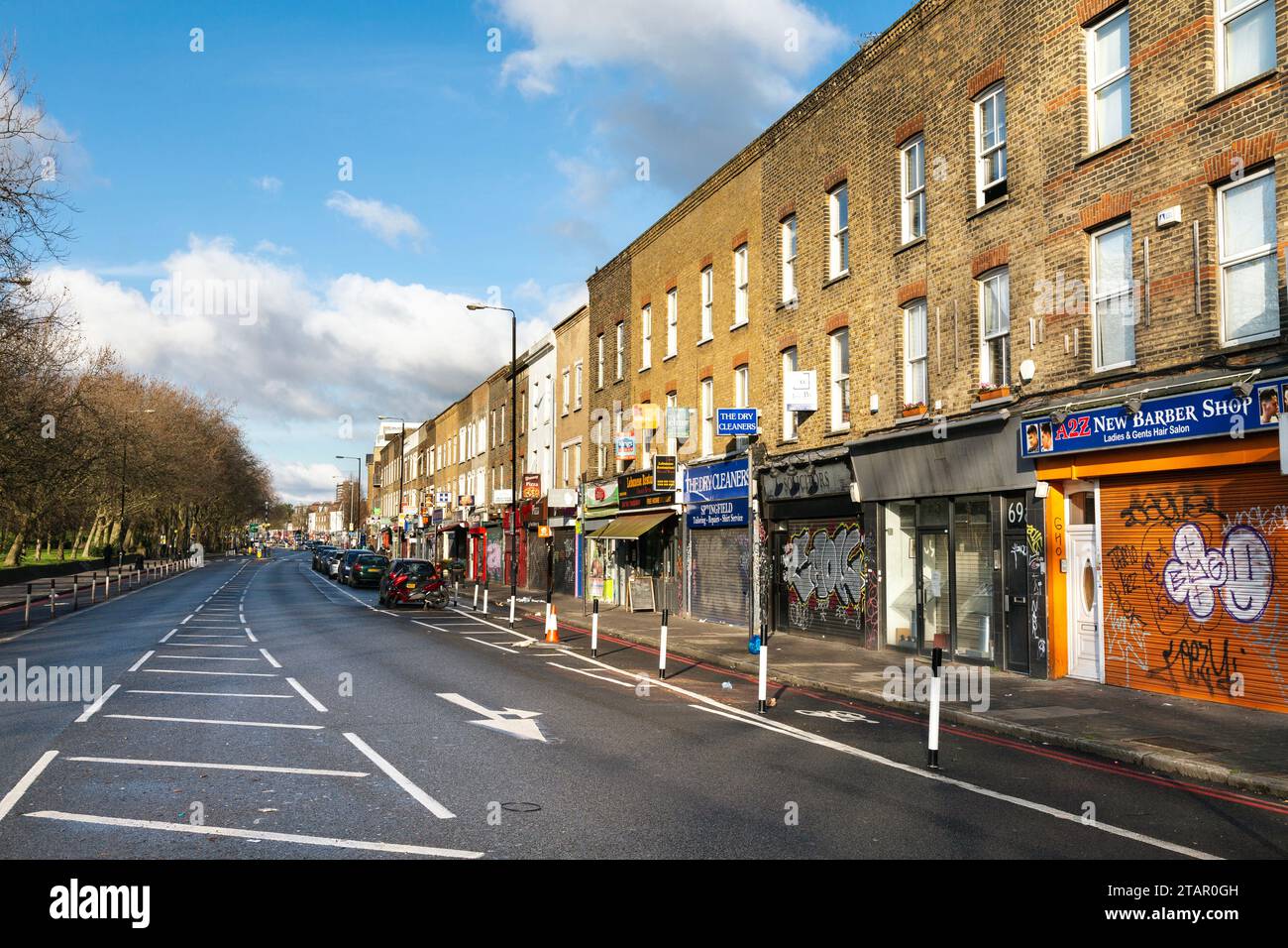 Houses and Mile End Park along Burdett Road, London, England Stock Photo