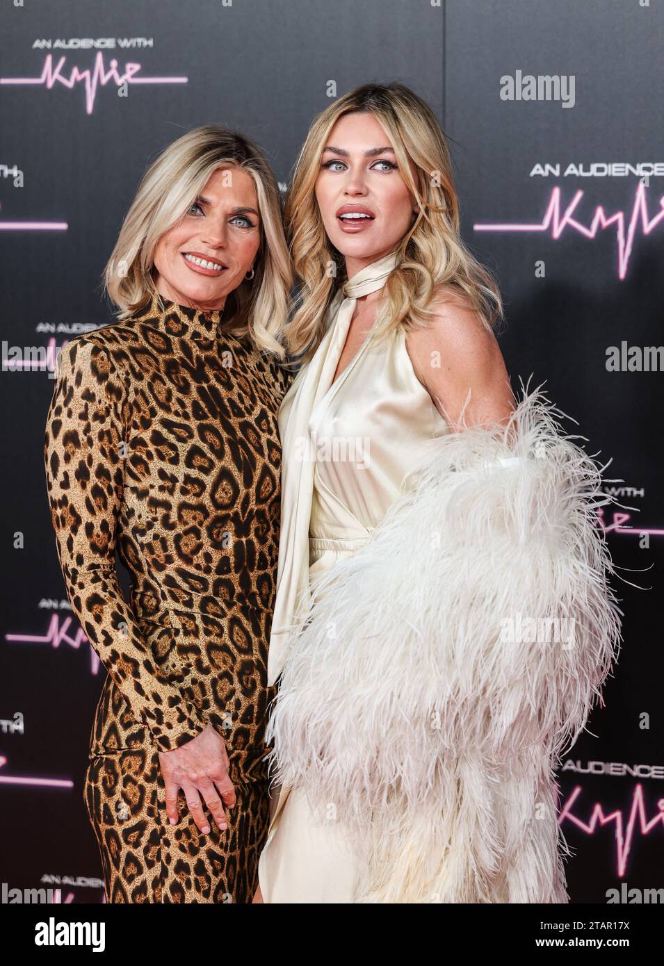 Karen Sullivan and Abbey Clancy seen attending An Audience With Kylie at the Royal Albert Hall in London. Stock Photo