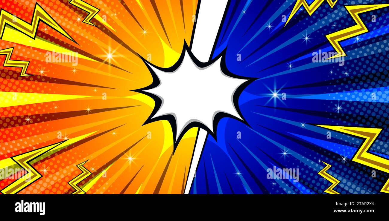 Versus with background in flat comic style design with halftones, lightning. Vector illustration Stock Vector