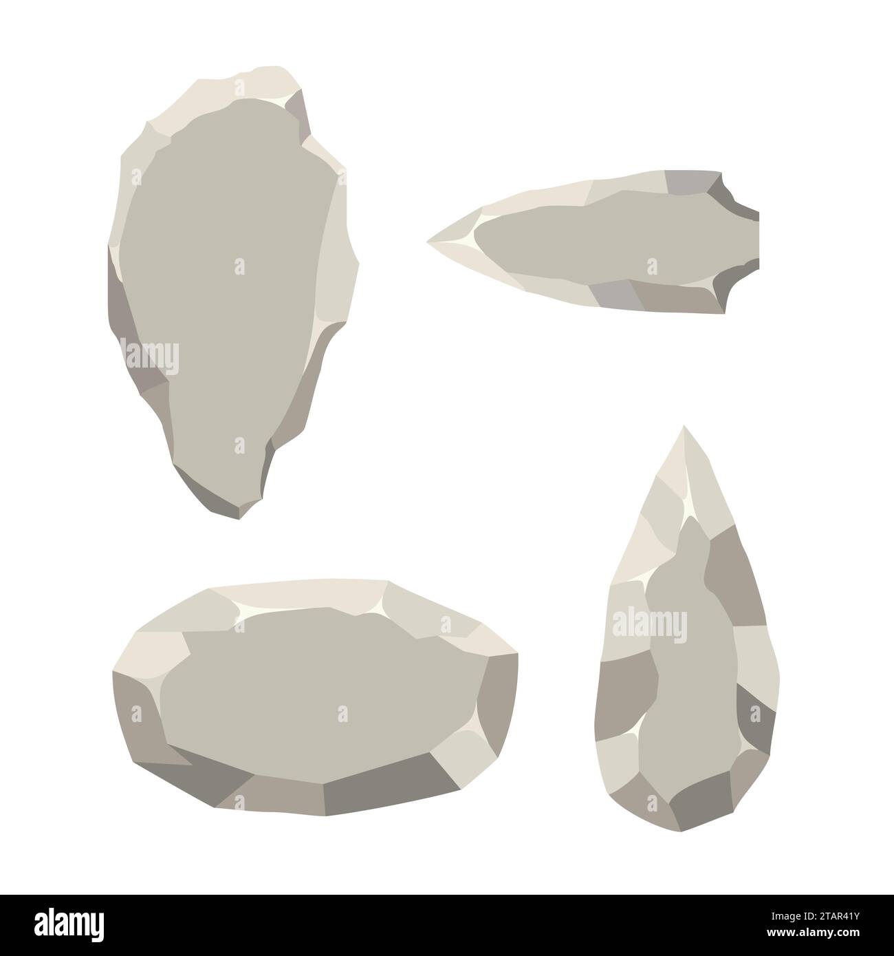 Ancient stone tools set isolated on white background. Primitive culture Stone age tool in flat style. Vector illustration. Stock Vector