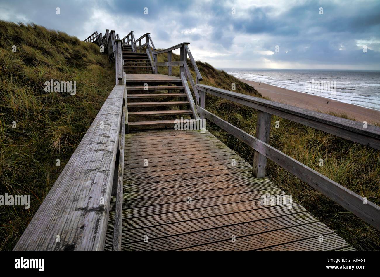 Boardwalk, wooden walkway, dune hiking trail, Wenningstedt, Braderup, North Sea island of Sylt, North Frisia, Schleswig-Holstein, Germany Stock Photo