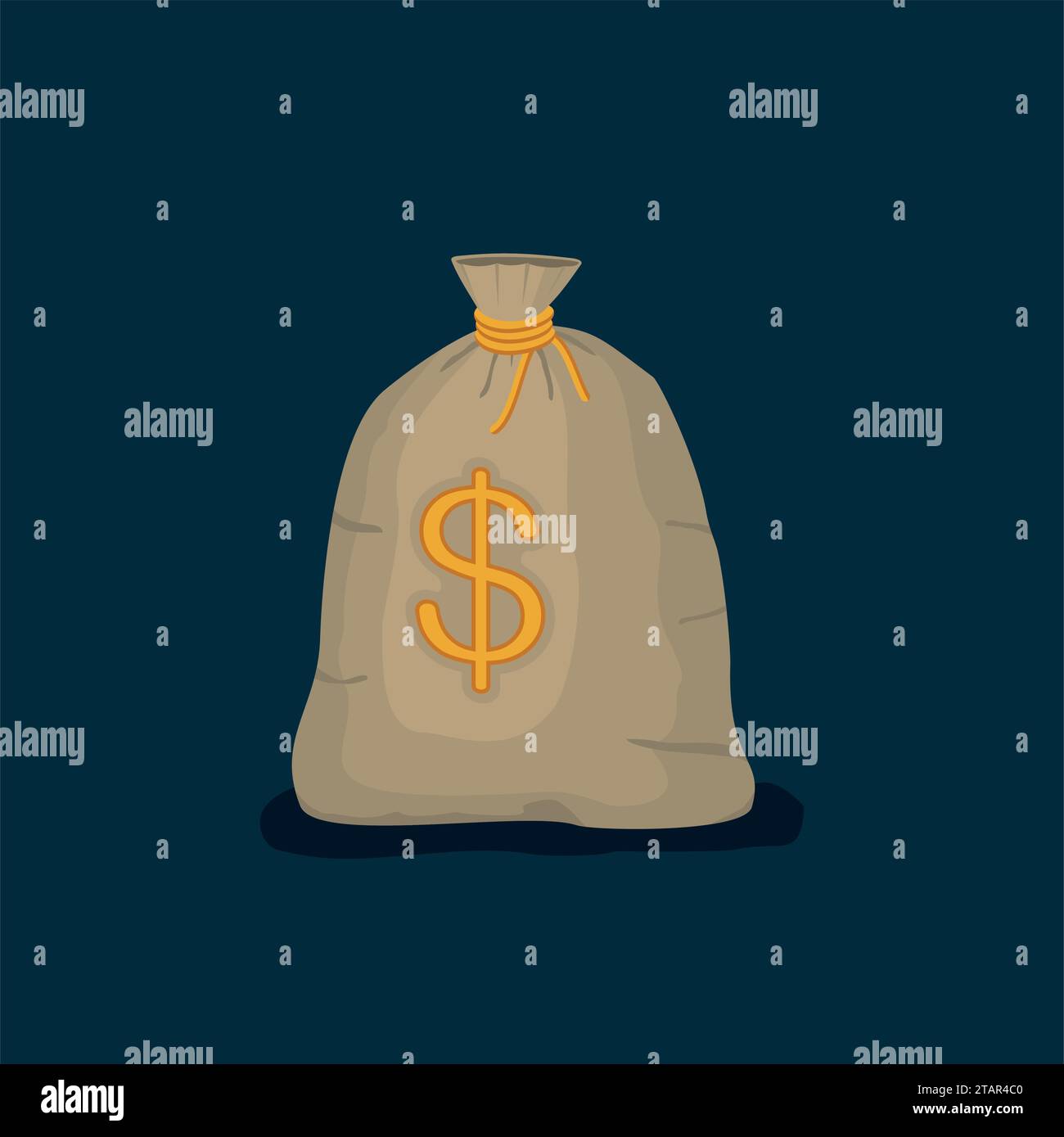 Money bag with US dollar sign isolated on dark blue background. full sack icon flat cartoon style vector illustration Stock Vector