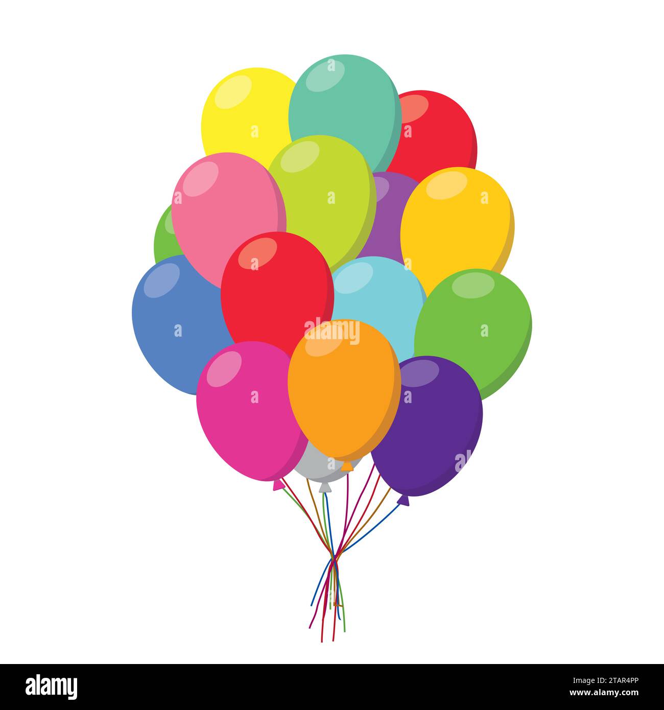 Air balloons group in flat style carnival happy surprise helium string. Bunch colorful balloons isolated on white background. Balloons set group Stock Vector