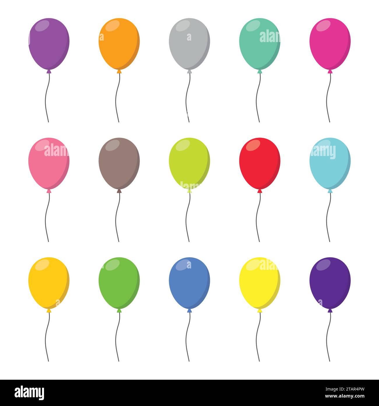 Colorful Balloons set in flat style carnival happy surprise helium string. Air balloon isolated on white background. Balloons set different colors Stock Vector