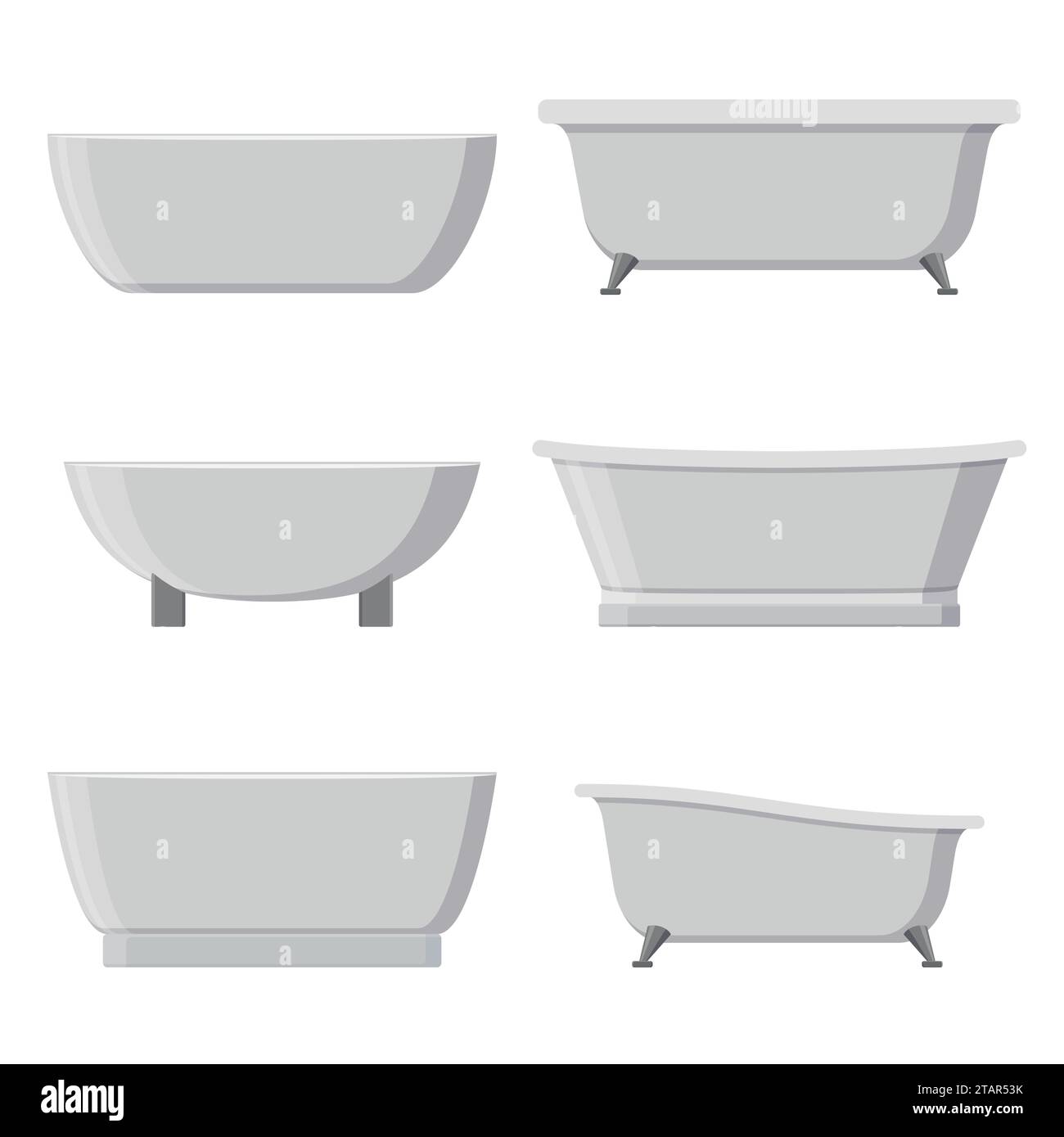 Bathtubs of different style and shape set isolated on white background vector illustration Stock Vector