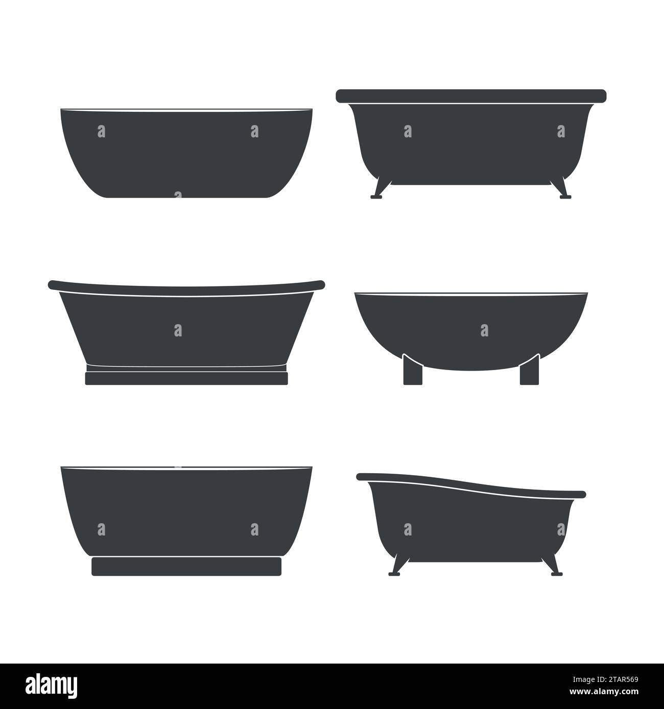 Bathtubs icons of different style and shape set isolated on white background vector illustration Stock Vector