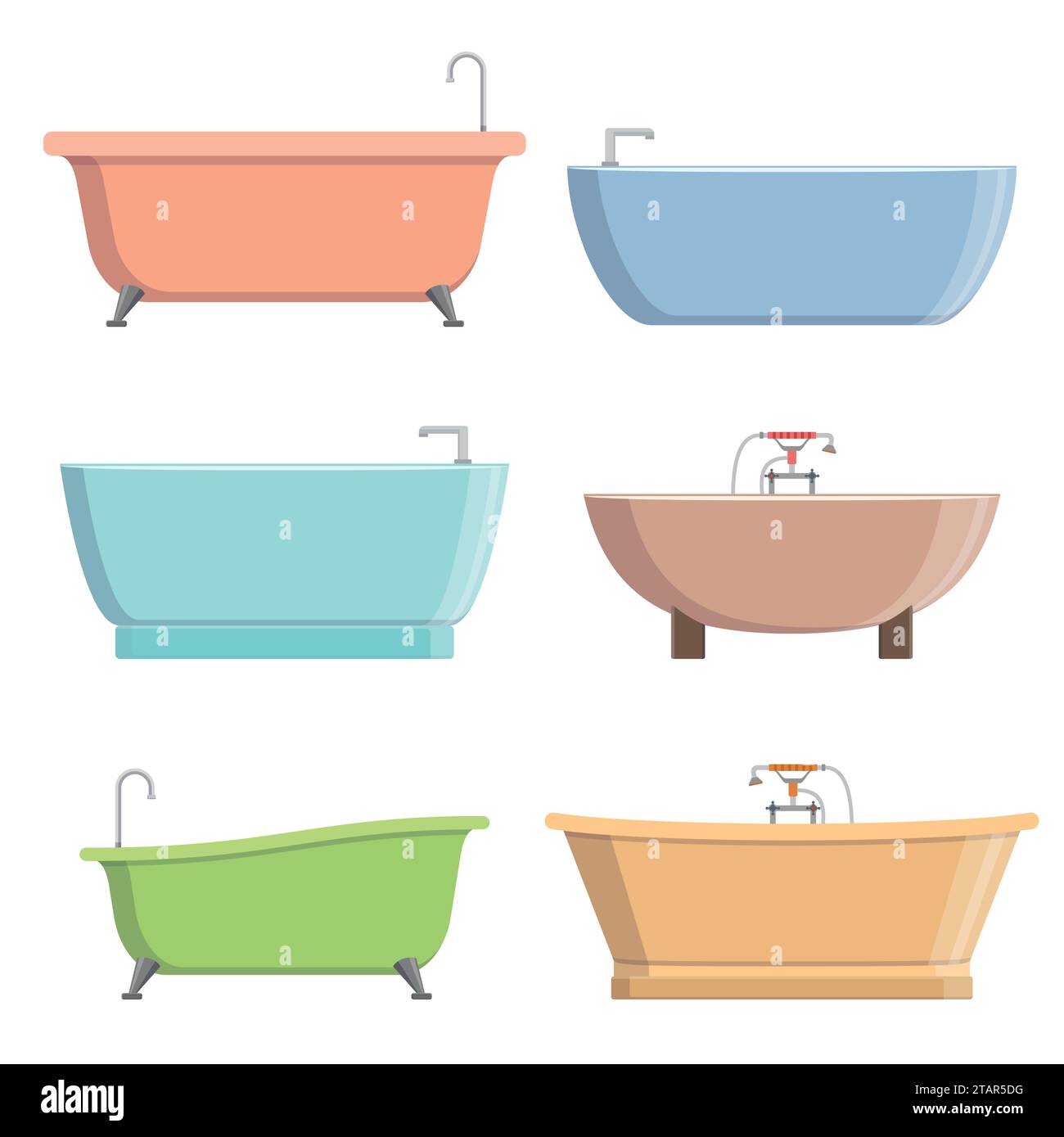 Bathtubs of different style and shape set isolated on white background