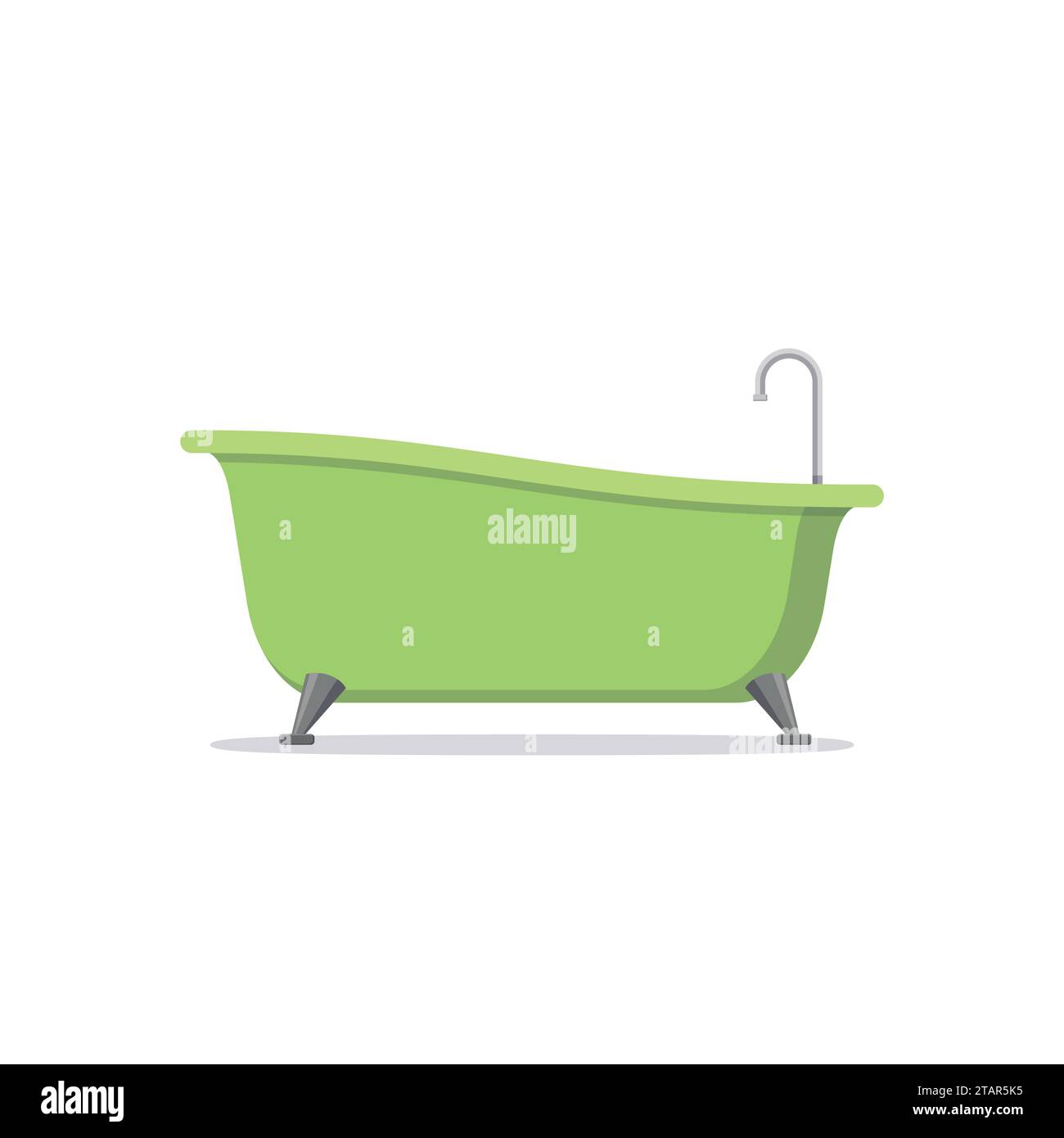 Classic green bathtub isolated on white background. Bath time in flat