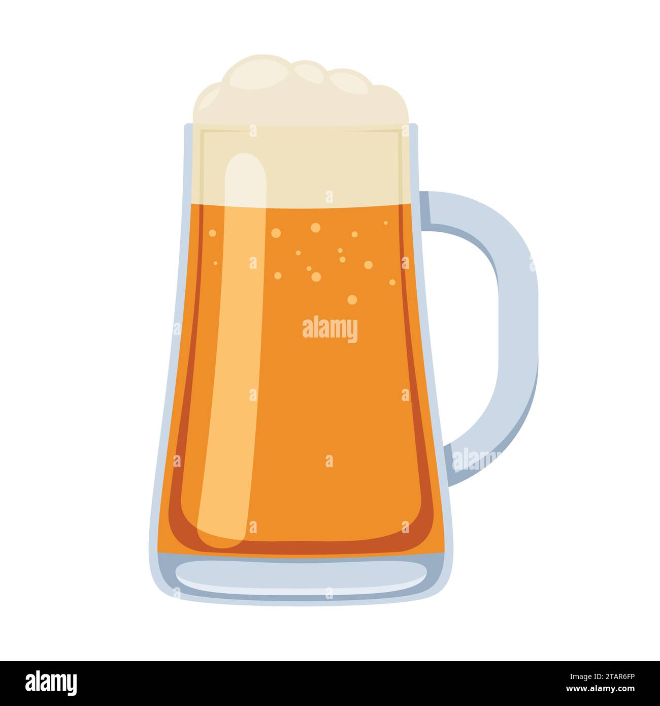 Glass mug of beer in cartoon style isolated on white background. Vector