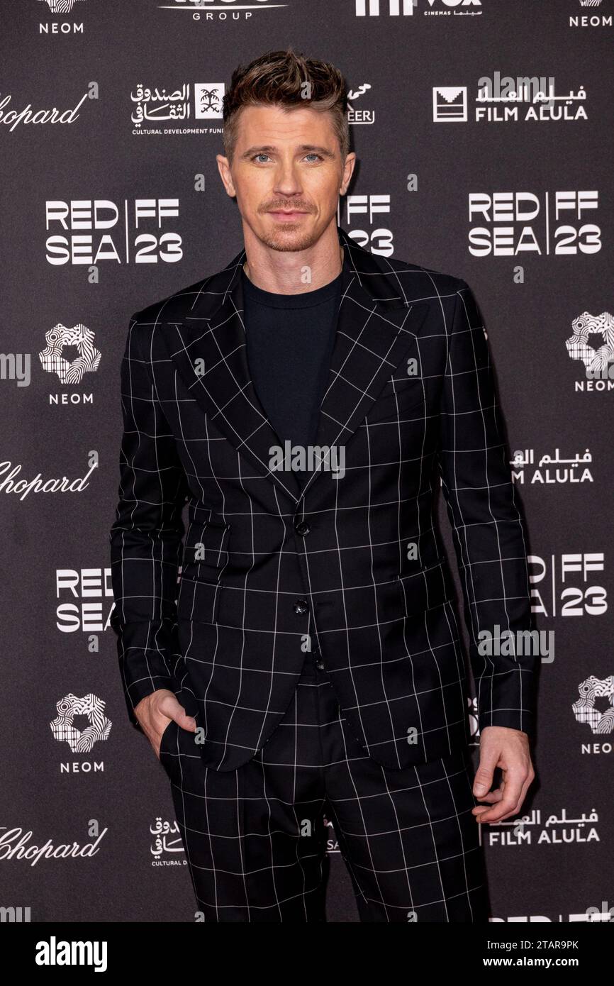 Garrett Hedlund poses for photographers upon arrival at the premiere of the film 'The Absence of Eden' during The Red Sea International Fi lm Festival in Jeddah, Saudi Arabia, Saturday, Dec. 2, 2023. (Photo by Joel C Ryan/Invision/AP) Stock Photo