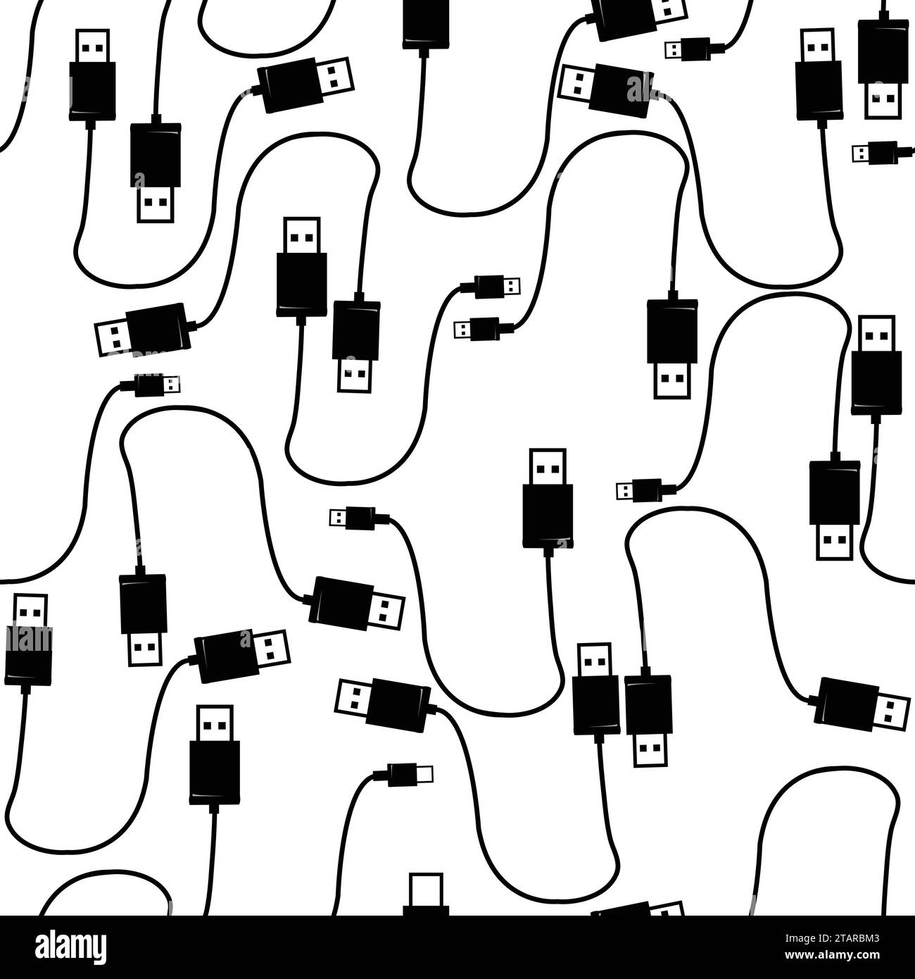 Seamless pattern with USB type A and type B and cable;  USB design with black and white; vector illustration Stock Vector