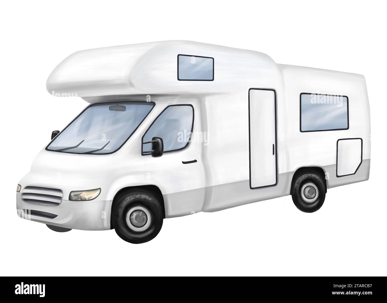 A white motorhome for car travelers. A car for tourist trips, adventures, family vacations and company parties. Comfortable outdoor recreation and cam Stock Photo