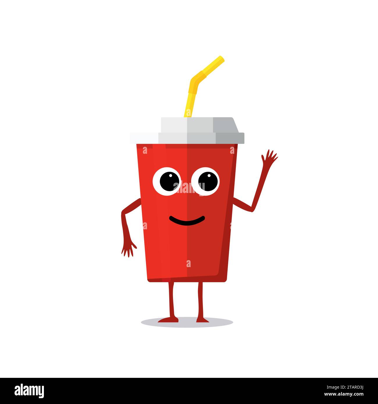 Funny and cute soda drink red paper cup character isolated on white background. Cola with smiling human face vector illustration. Stock Vector